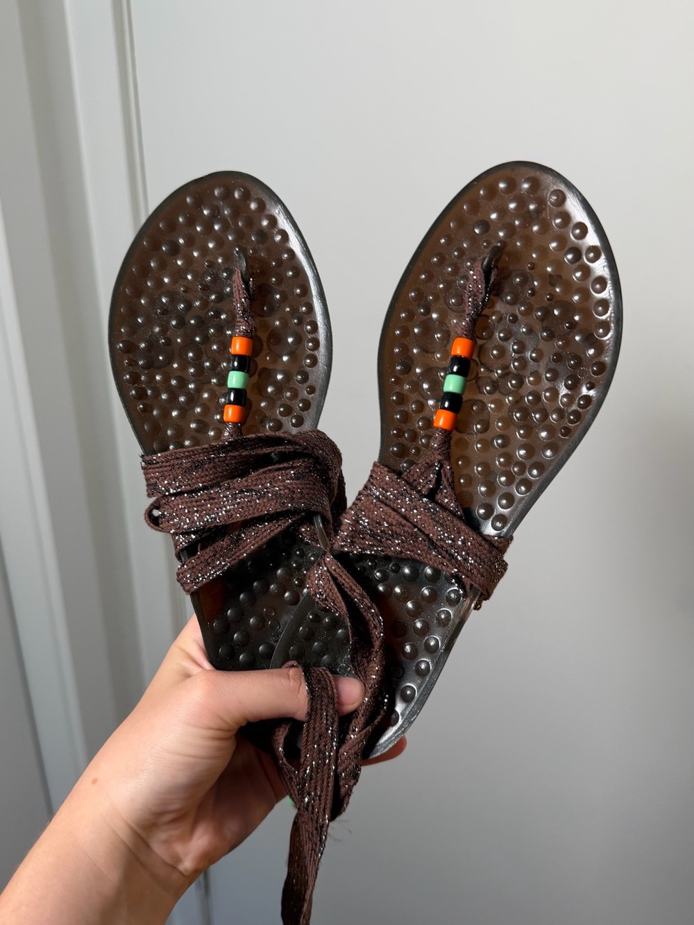 Jimmy Choo Brown Beaded Wrap Sandals - Picture 1 of 4